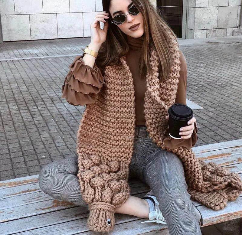 Cozy Large Cable Knit Wool Scarf