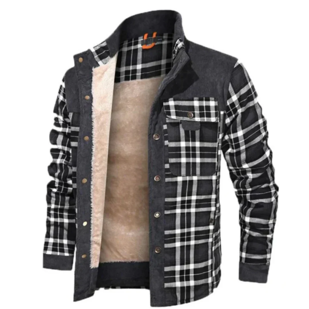 Classic Plaid Coat with Insulated Lining and Button Front - EasyApparels
