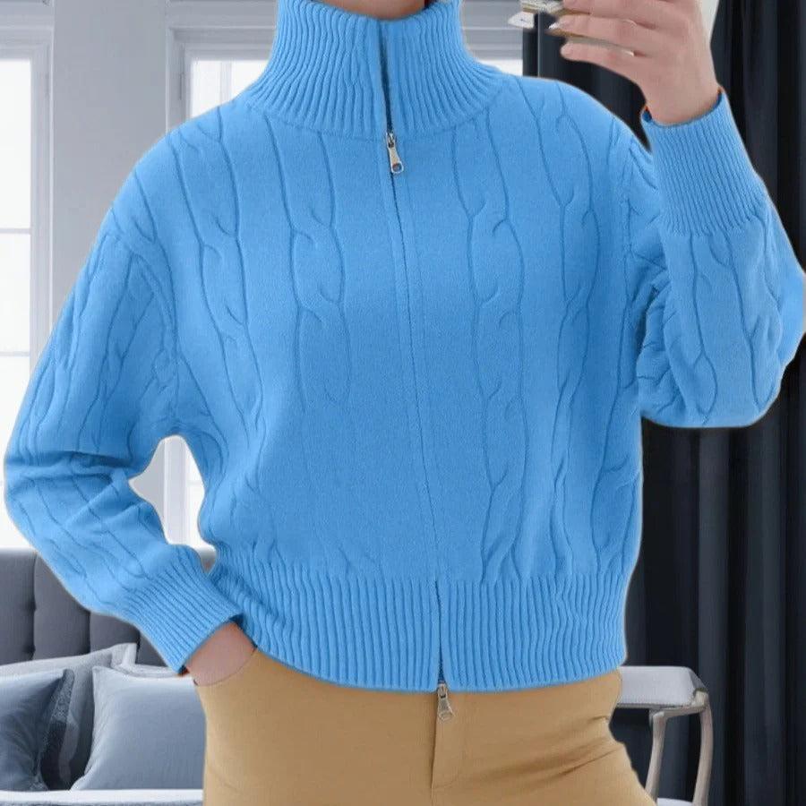 Cozy Women's Cable Knit Zip Up Sweater