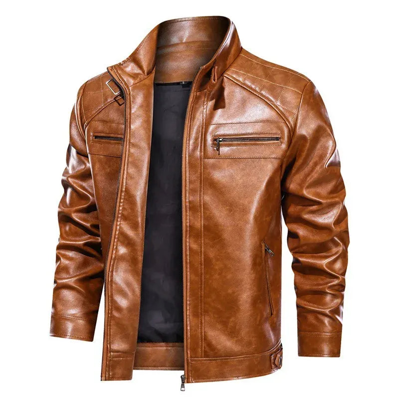 Men's Fitted Biker Jacket with Quilted Shoulders