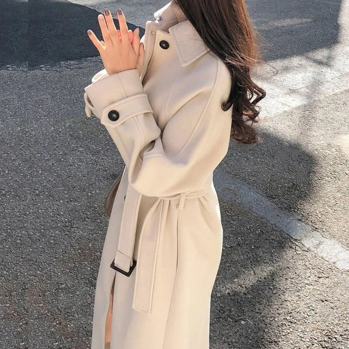 Casual Double Breasted Long Wool Trench Coat