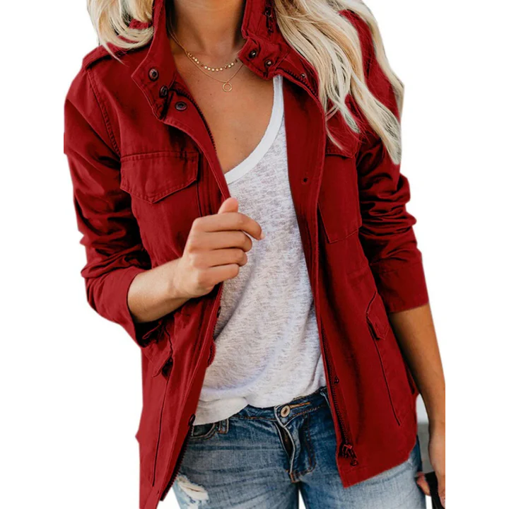 Casual Women's Jacket with Zip and Button Front