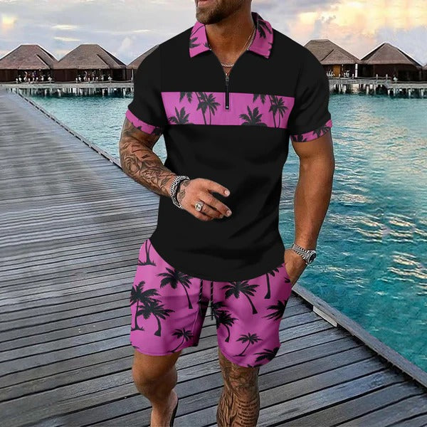 Men's Summer Polo Set - Classic Fit - Floral Print