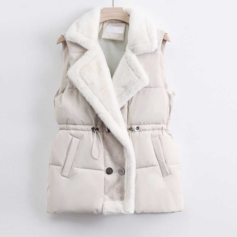 Warm Padded Vest with Faux Fur Trim