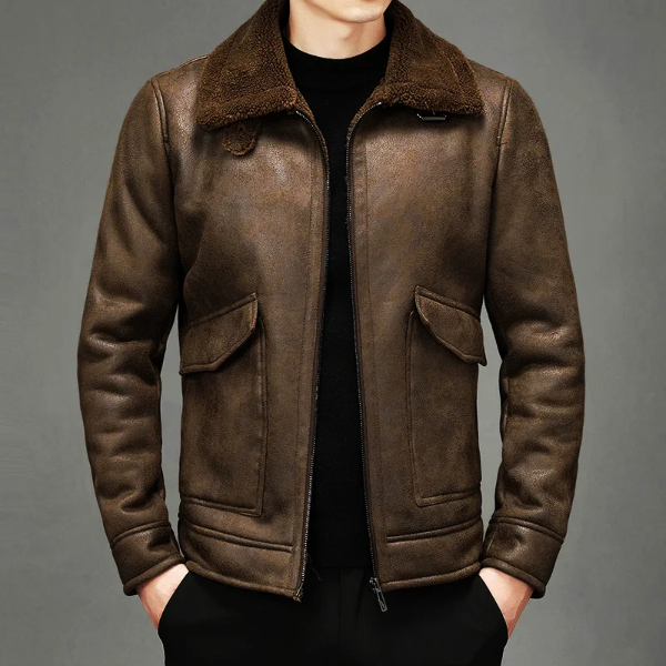 Classic Men's Faux Leather Biker Jacket with Zip