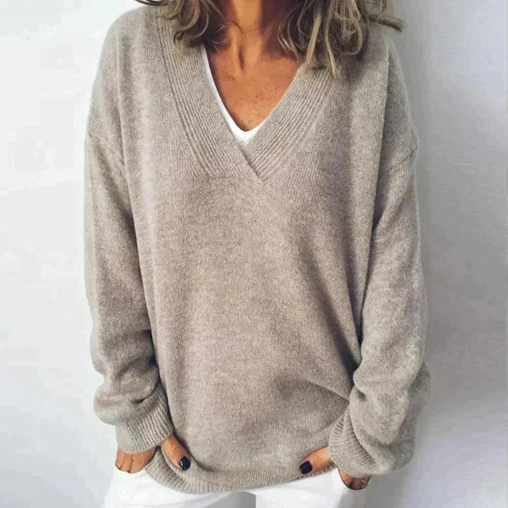 Cozy Women's V-Neck Wool Sweater - EasyApparels