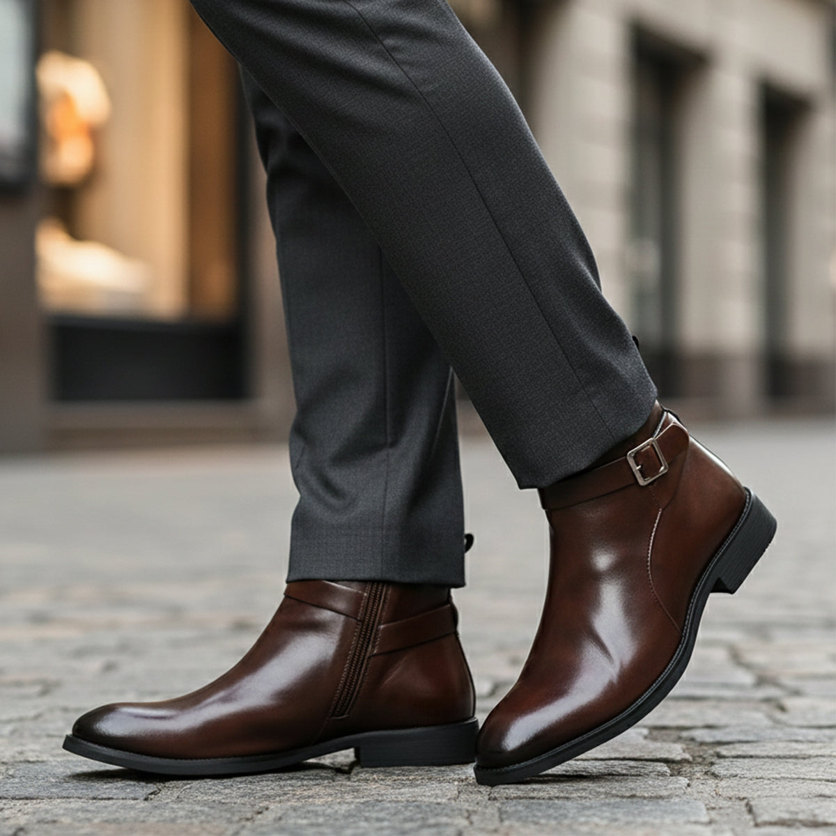 Premium Mens Leather Ankle Boots with Side Zip