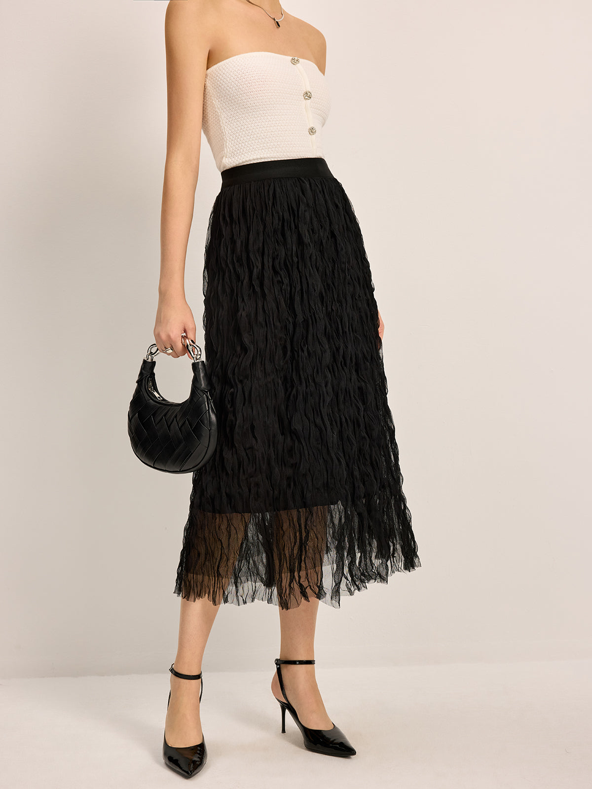 Flowy Ruffled Knee Length Skirt - EasyApparels