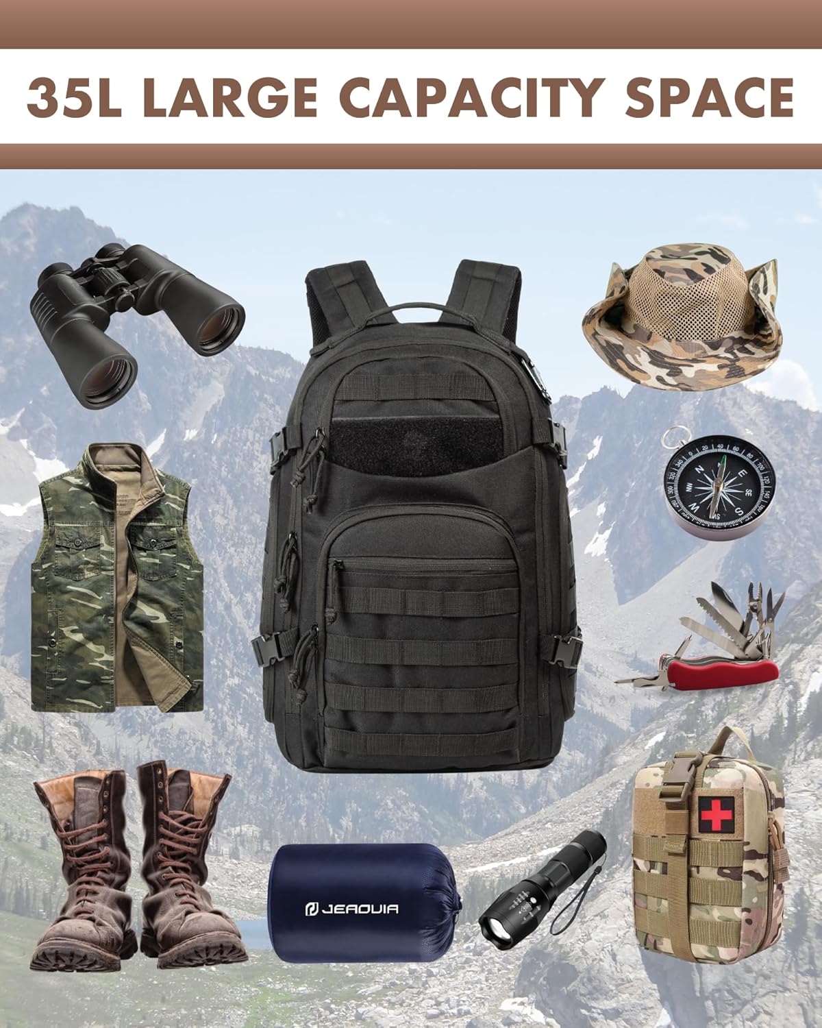 Durable Hiking Backpack with Laptop Compartment and MOLLE
