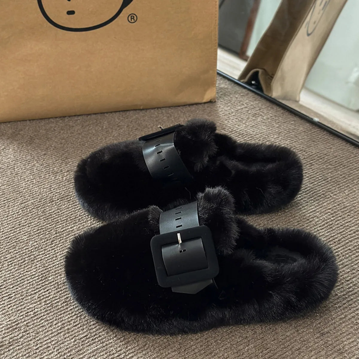 Plush Fuzzy Velcro Slippers