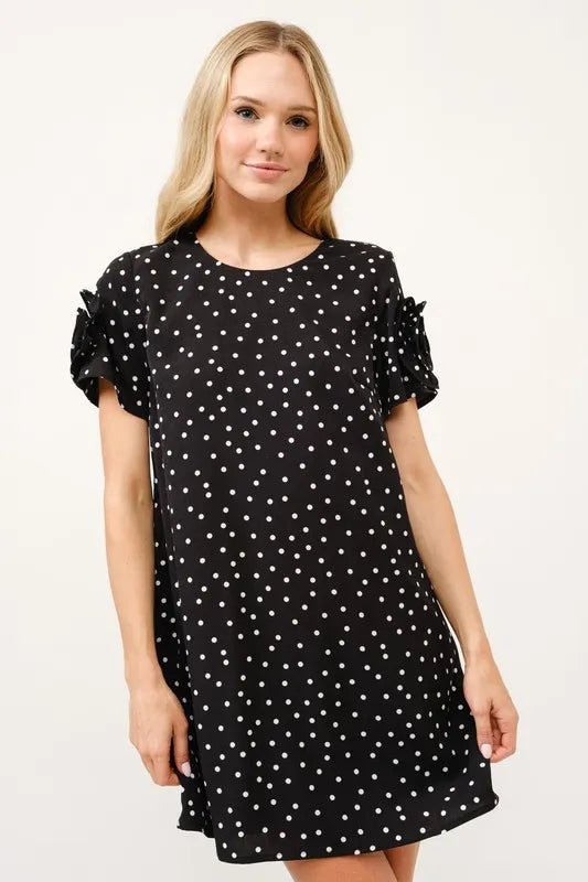 Chic Dot Pattern Short Sleeve Dress - EasyApparels