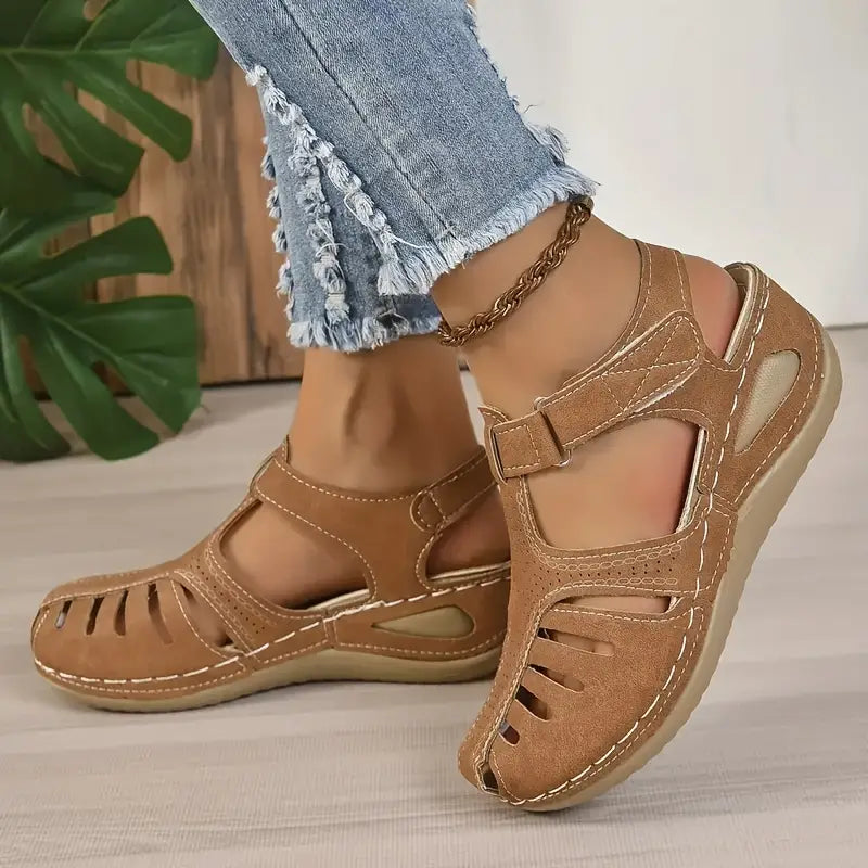 Trendy women's comfort sandals with orthopedic support – Mirella-Khaki-3-Nora Luxe