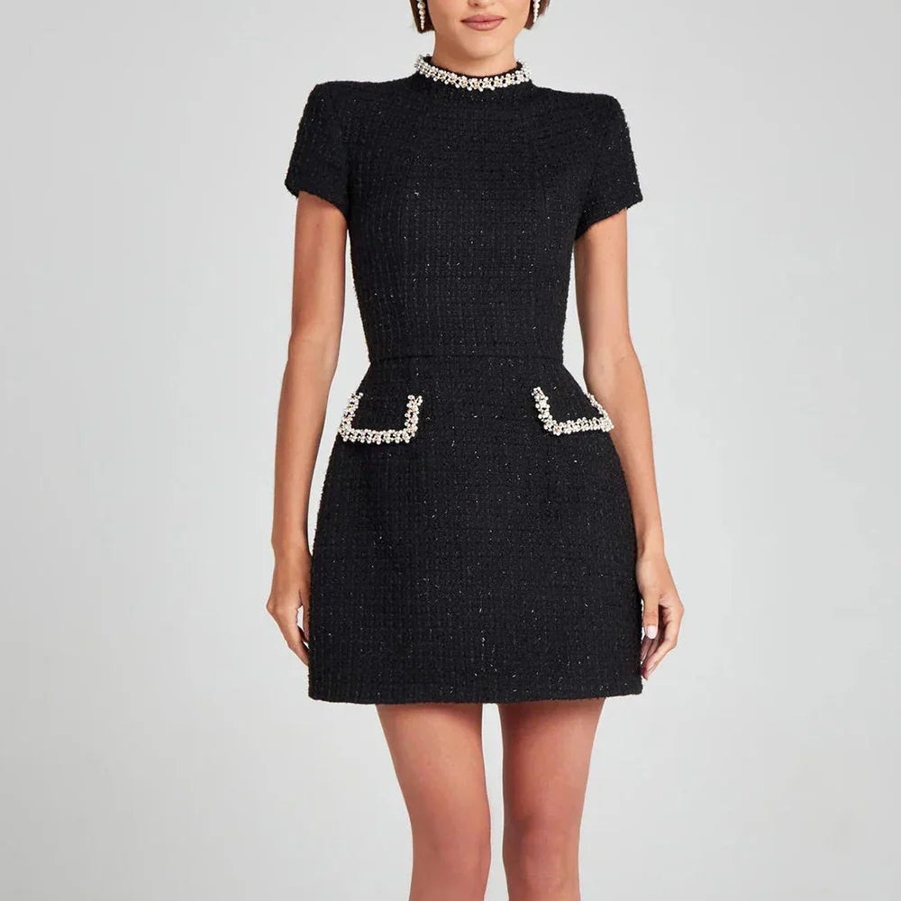 Elegant Mini Party Dress with Long Sleeves and Square Neck
