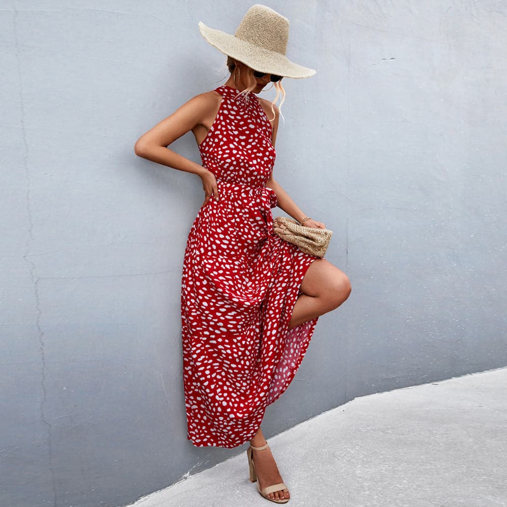 Ladies Flowy Summer Dress - Strapless Halter Neckline - EasyApparels