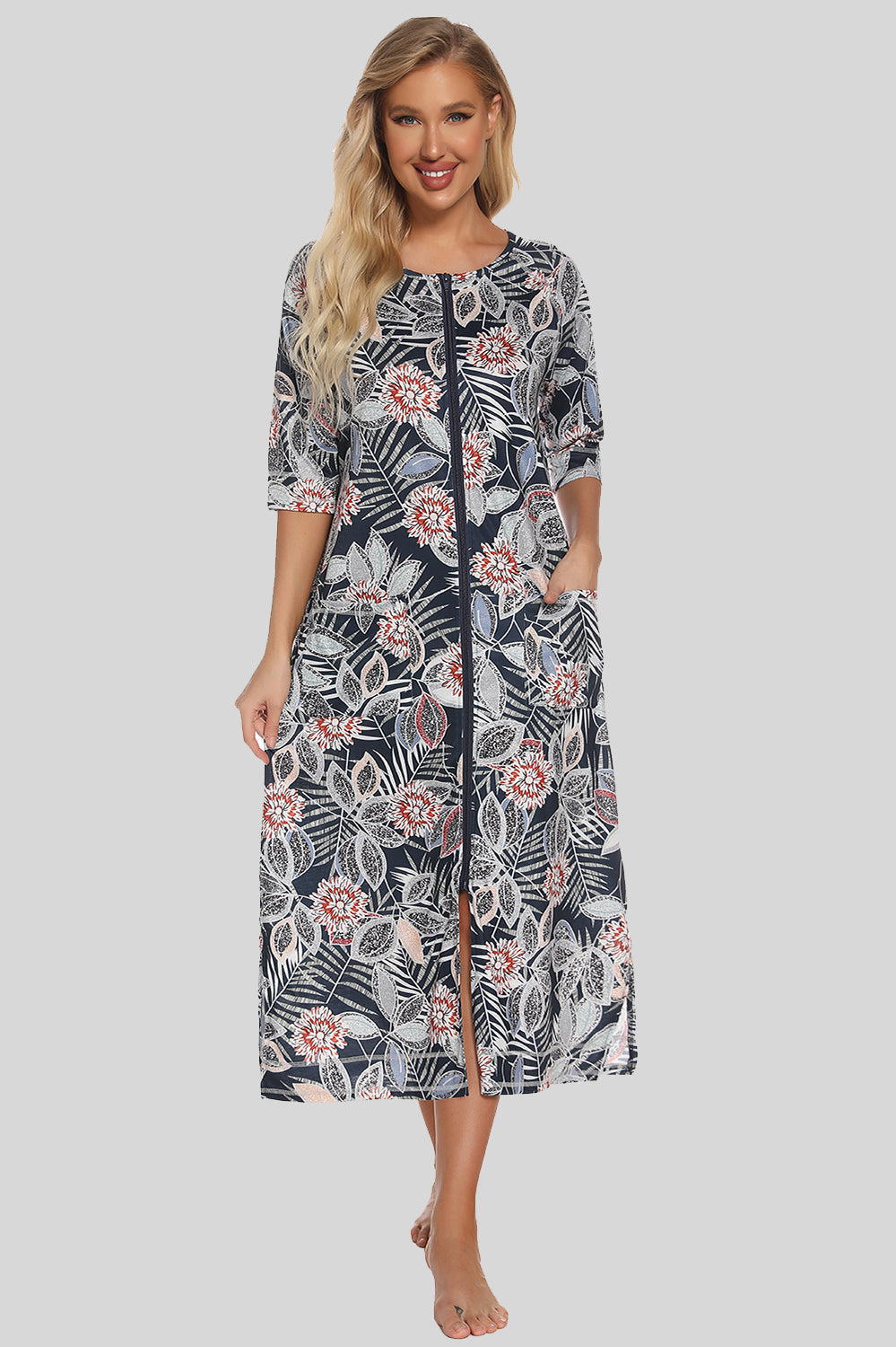 Comfortable Floral Nightie with Side Pockets
