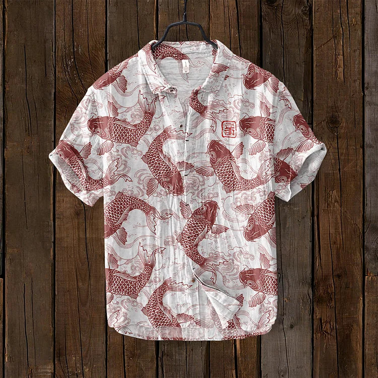 Casual Linen Shirt with Fish Pattern