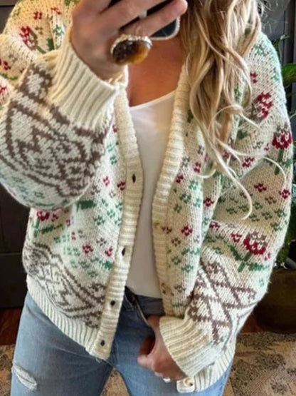 Colorful Print Open Front Cardigan