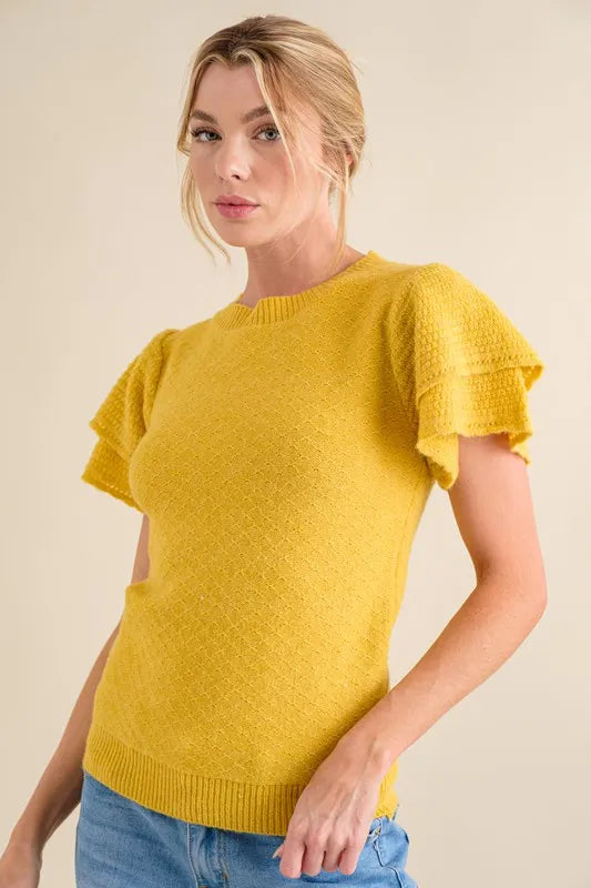 Comfortable Double Layer Ruffle Sleeve Sweater Top - EasyApparels