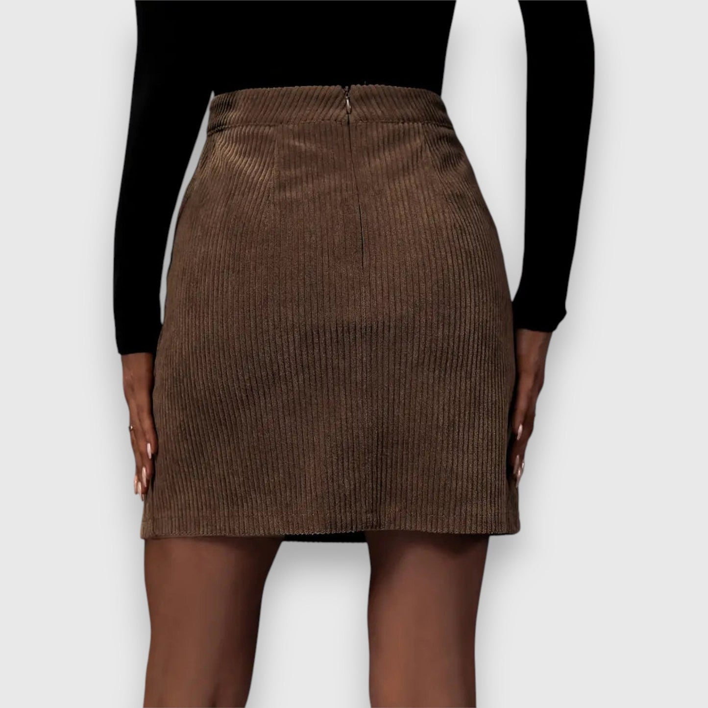 Pleated Hem Cord Mini Skirt
