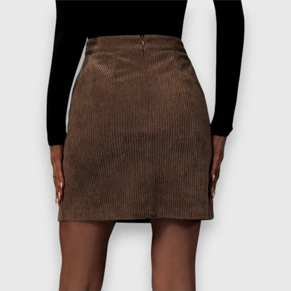 Pleated Hem Cord Mini Skirt