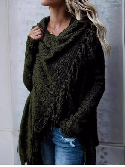 Tassel Open Front Long Cardigan Sweater