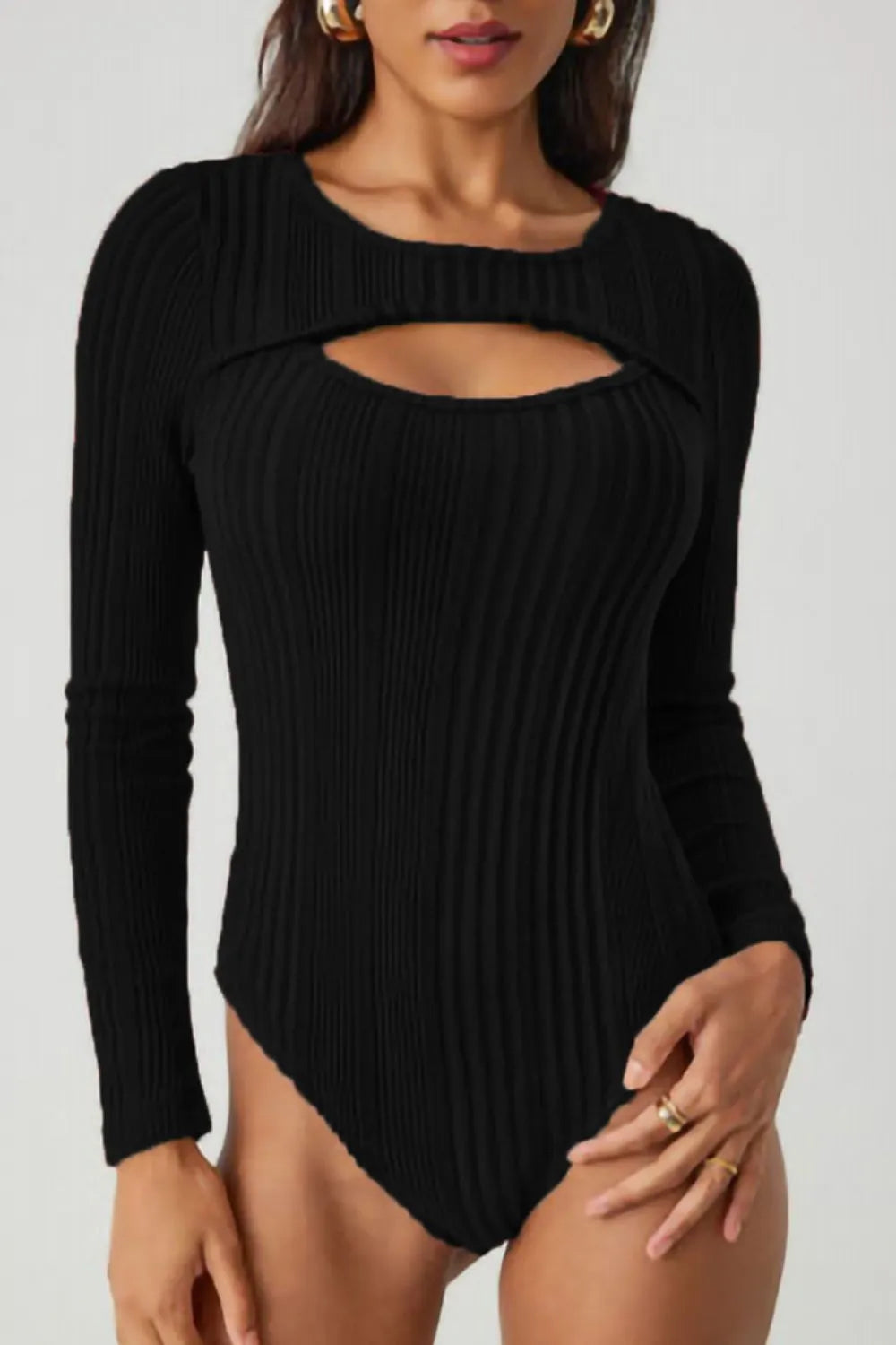 Textured Scoop Neck Women's Bodysuit - EasyApparels