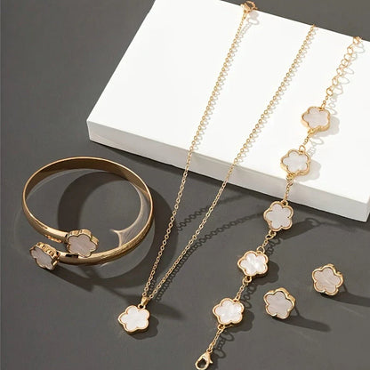 Floral 3-Piece Jewelry Set Necklace Earrings Bracelet - EasyApparels
