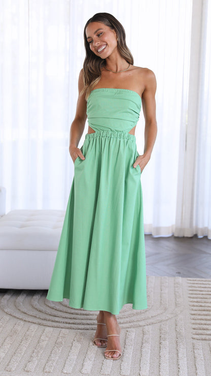 Flowy Strapless Summer Dress with Pockets