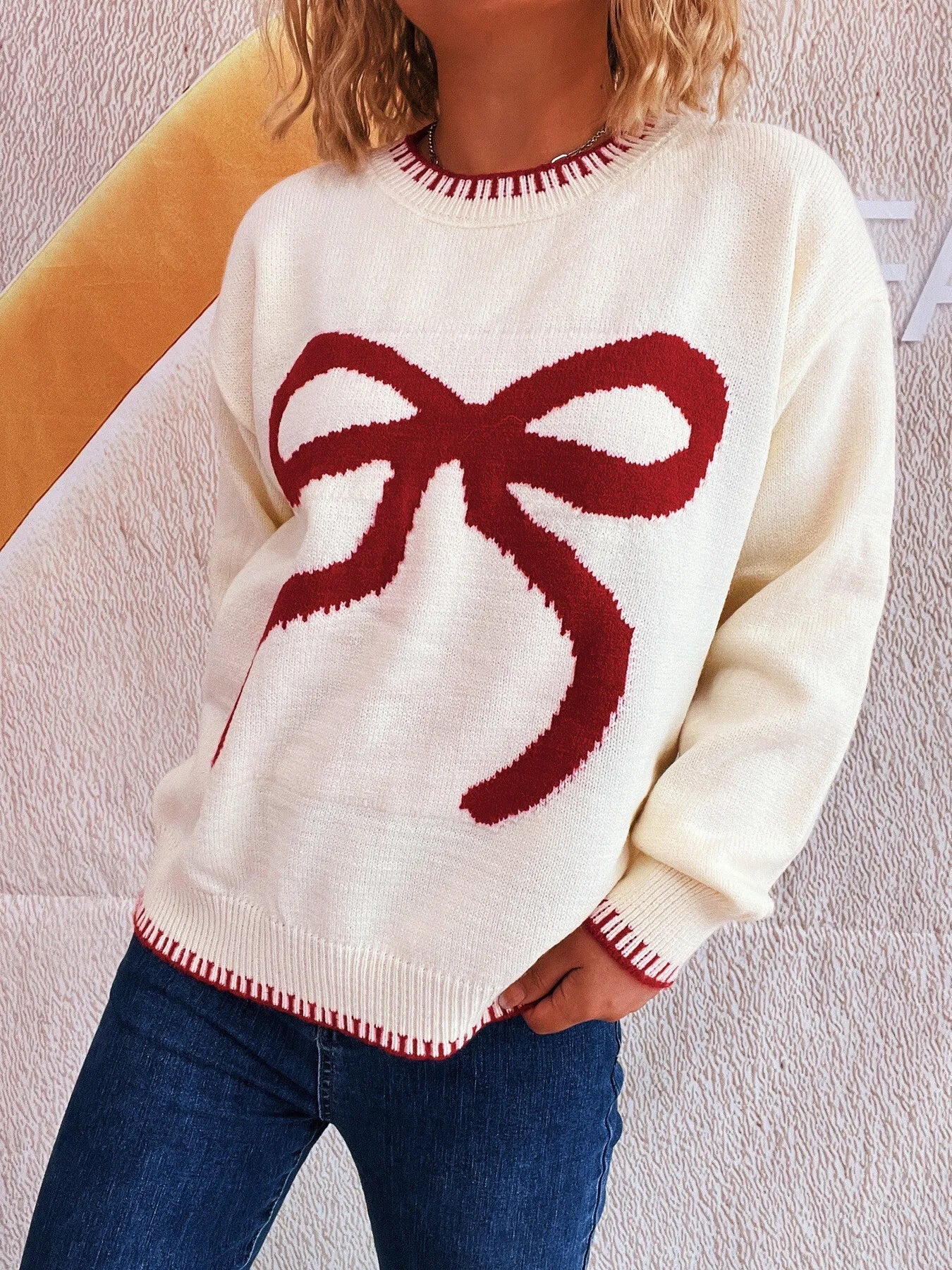 Polka Dot Crew Neck Pullover Sweater - EasyApparels