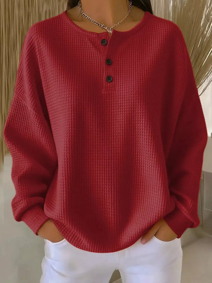 Comfortable Waffle Knit Plus Size Button Front Top