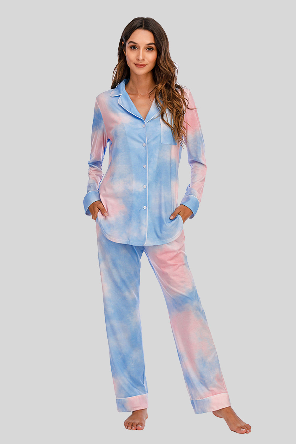 Comfy Crew Neck Pajama Set with Pockets
