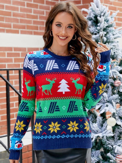 Festive Crew Neck Holiday Sweater - EasyApparels