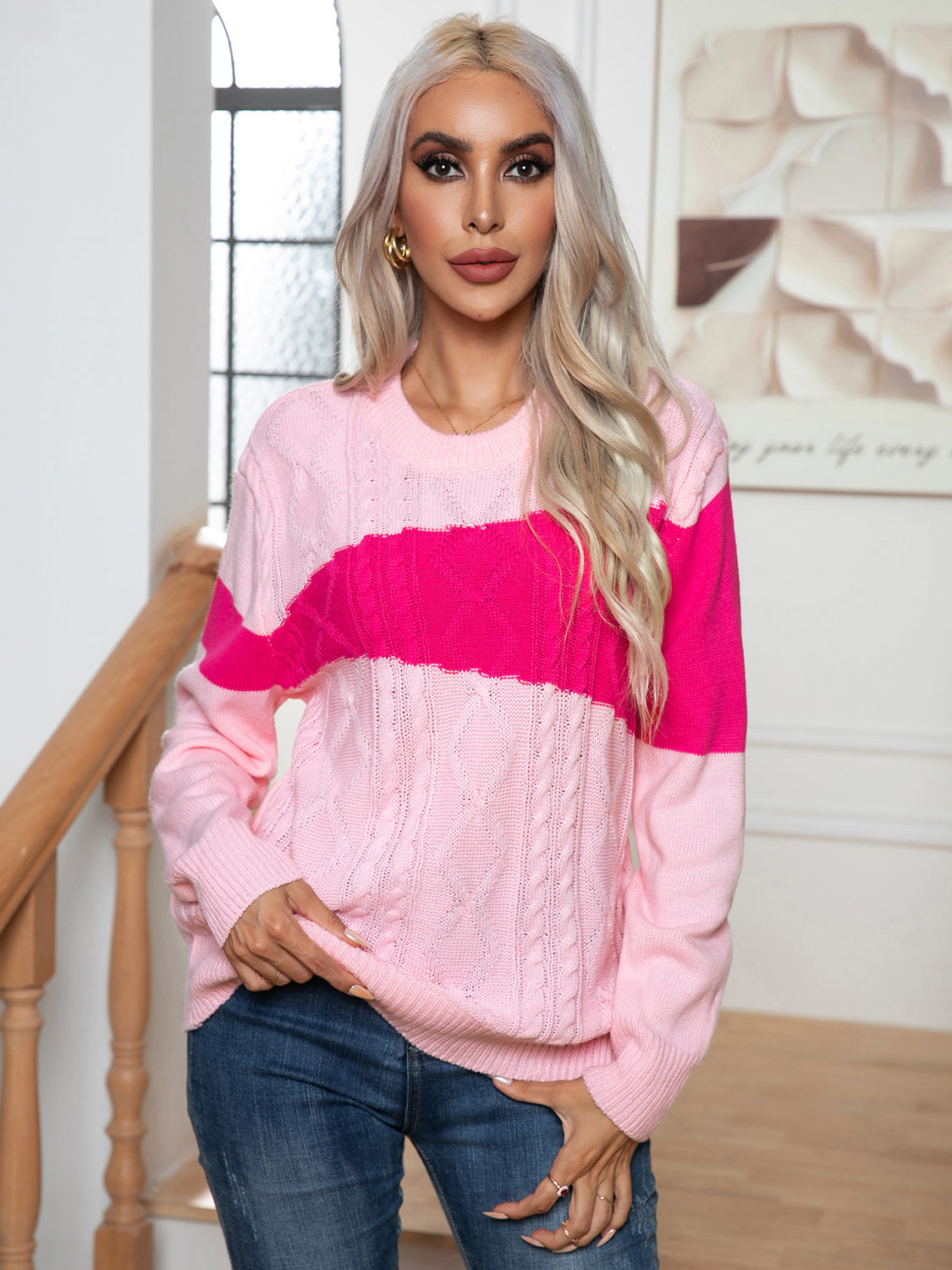 Multicolor Knit Crew Neck Sweater - EasyApparels
