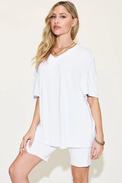 Casual Comfortable V-Neck Tee and Shorts Set