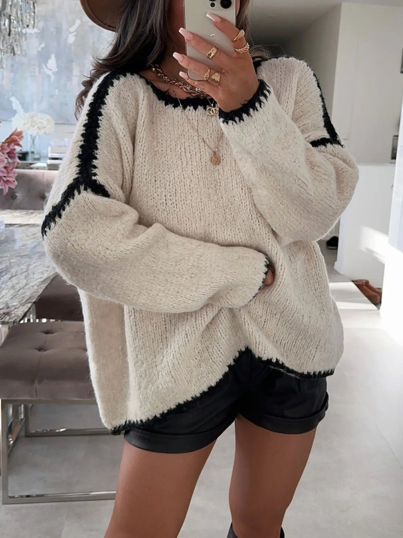 Colorblock Large Crew Sweater