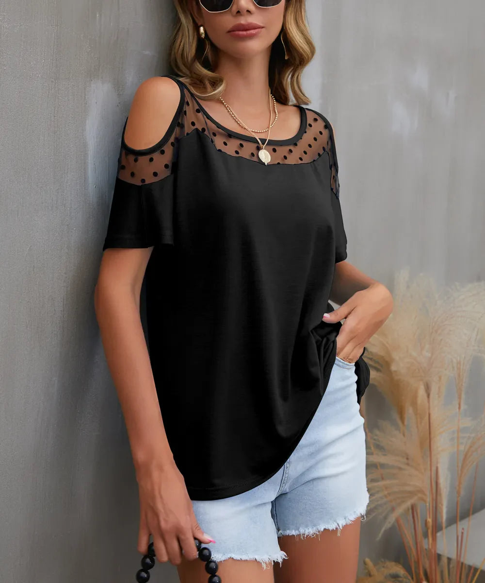 Chic Off Shoulder Breathable Dot Blouse - EasyApparels