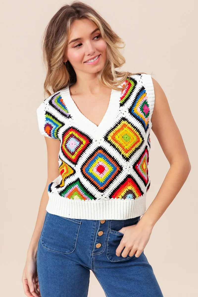 Sparkly Knitted Crochet Vest Top - EasyApparels