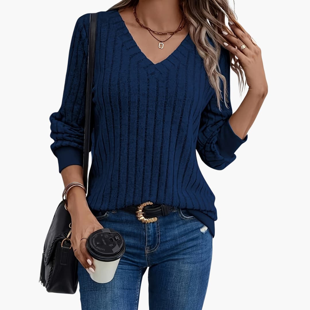 Ladies' Casual Long Sleeve V Neck Sweater - Vossary