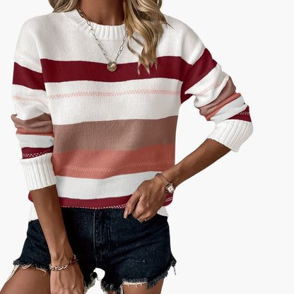 Ladies' Striped Crew Neck Sweater
