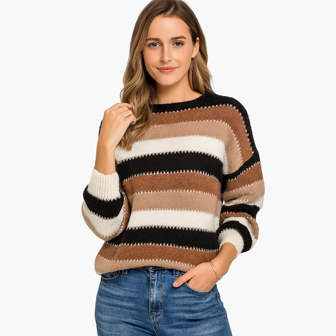 Ladies' Crew Neck Striped Sweater - Vossary