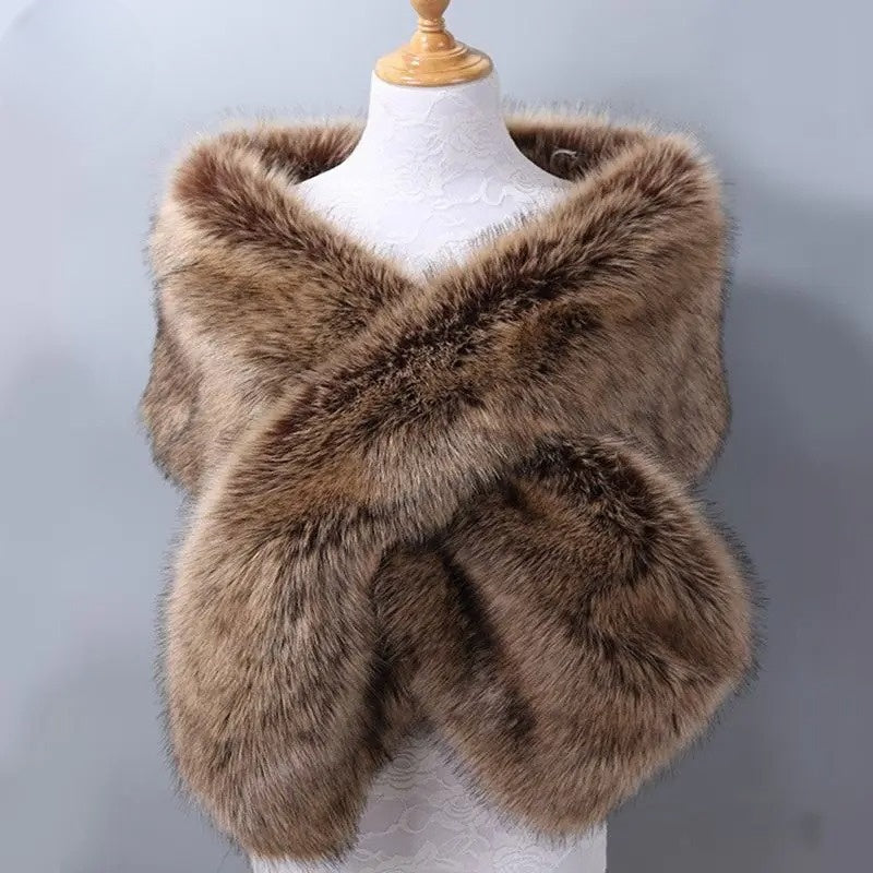 Soft Faux Fur Shawl with Full Shoulder Wrap - EasyApparels