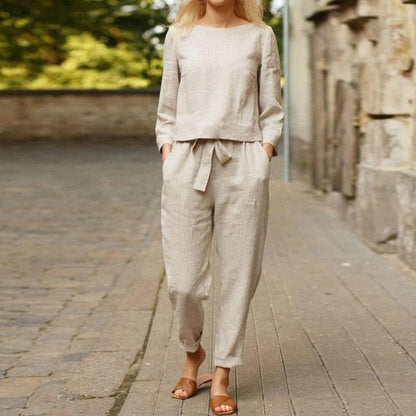 Soft Womens Pajama Set Linen Blouse Pants - EasyApparels