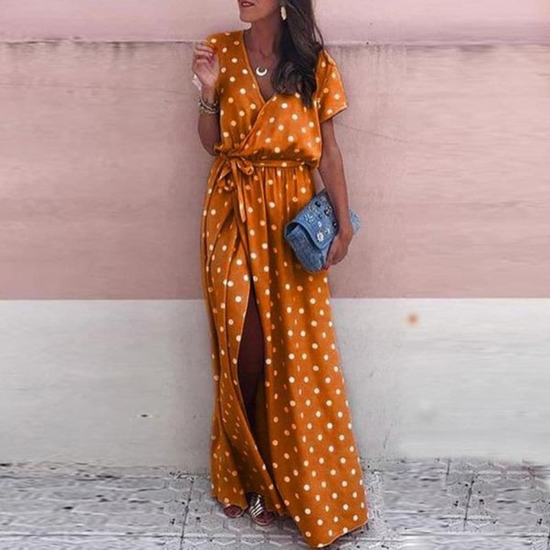 Spotted Long Sleeve Maxi Dress - EasyApparels