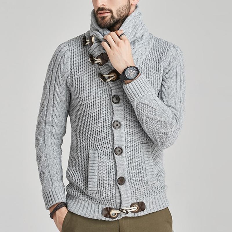 Men's Crew Neck Cable Sweater with Pockets