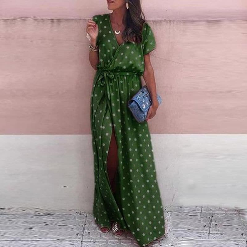 Spotted Long Sleeve Maxi Dress