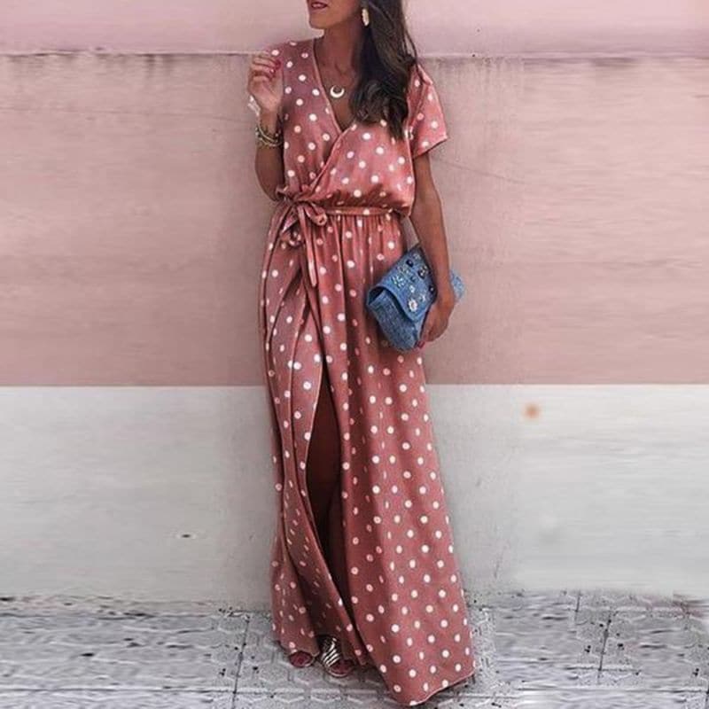 Spotted Long Sleeve Maxi Dress