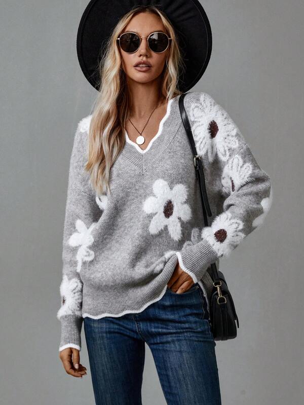 Pretty Floral Knit Sweater