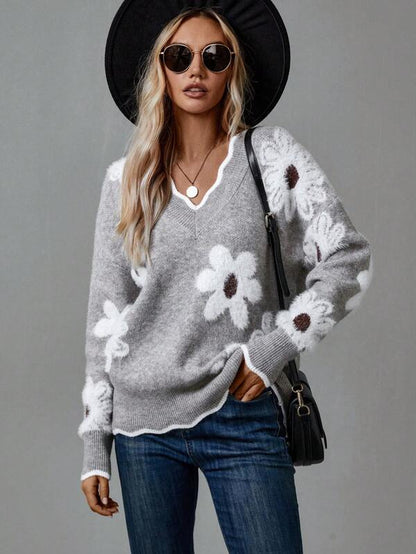 Pretty Floral Knit Sweater