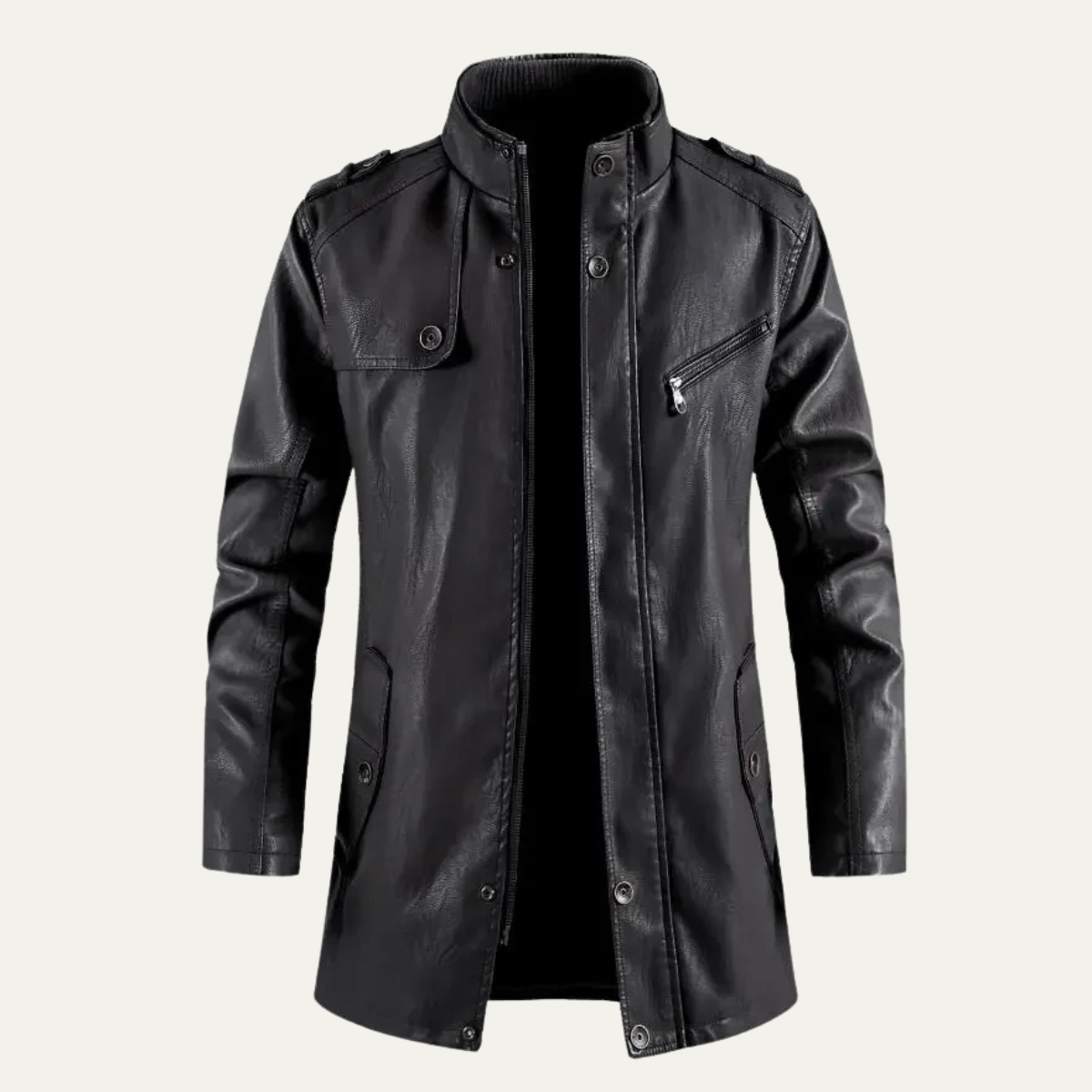 Warm Fleece Lined Genuine Leather Mens Jacket - Vossary