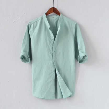 Casual Linen Shirt Relaxed Fit Mandarin Collar